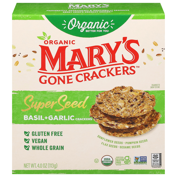 Mary's Gone Crackers Crackers, Basil + Garlic, Super Seed
