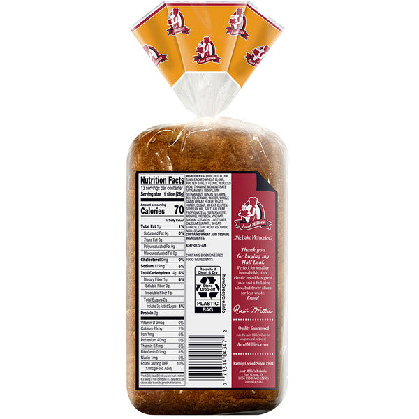 Aunt Millie's Half Loaf, Honey Wheat Bread
