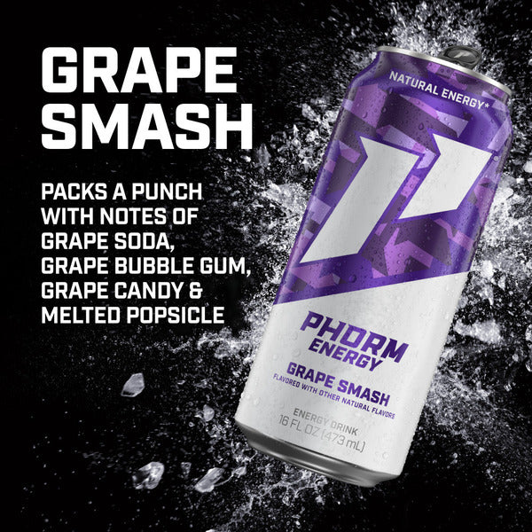Phorm Energy , Grape Smash, 1 Single 16 Fl Oz Can, 200Mg Natural Caffeine From Green Tea