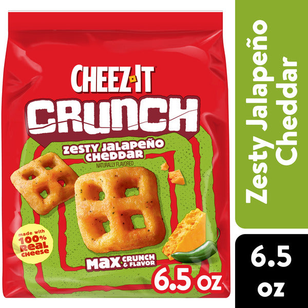 Cheez-It Crunch Zesty Jalapeno Cheddar Cheesy Baked Snacks, Lunch Snacks, 6.5 oz