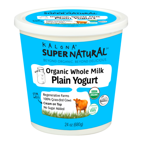 K¡lona Super Natural organic whole milk plain yogurt container on a white background
