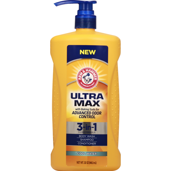 Arm & Hammer Body Wash/Shampoo/Conditioner, 3-in-1, Ultra Max, Cool Water