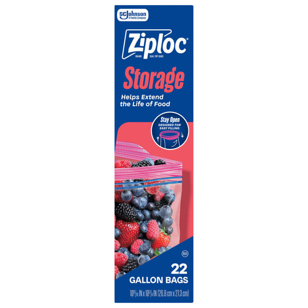 Ziploc® Gallon Storage Bags, Stay Open Design, Easy to Fill