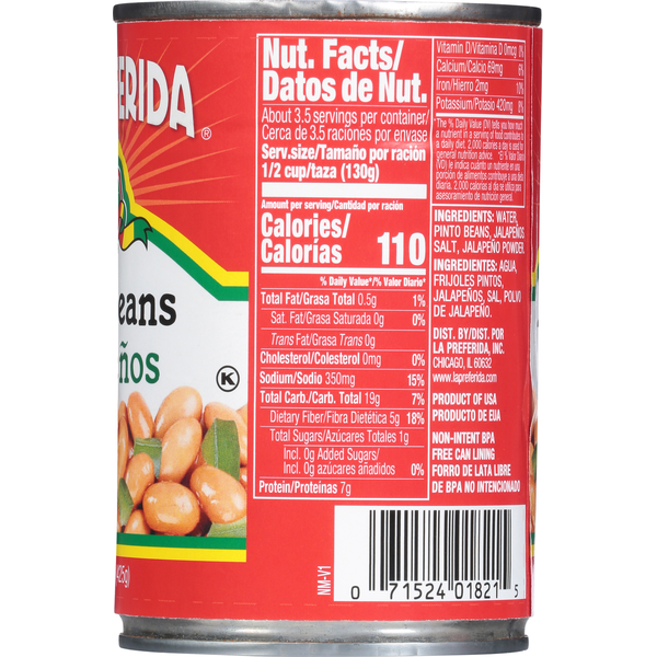 La Preferida Pinto Beans, with Jalapenos