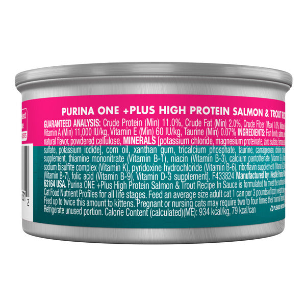 Purina ONE Natural, High Protein Cat Food, Salmon and Trout Recipe in Sauce