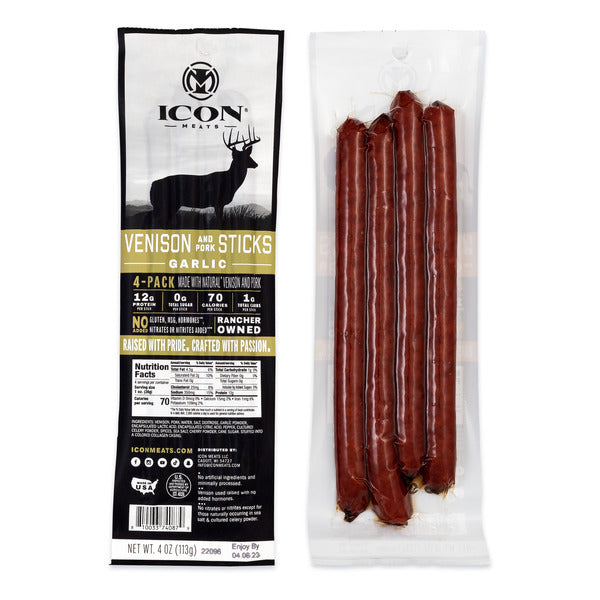 ICON Meats Venison & Pork Sticks - 4 oz - 4 pack - Garlic