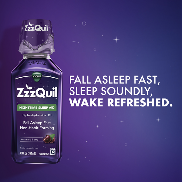 Vicks ZzzQuil, Nighttime Sleep Aid Liquid, 50 mg Diphenhydramine HCl, Warming Berry