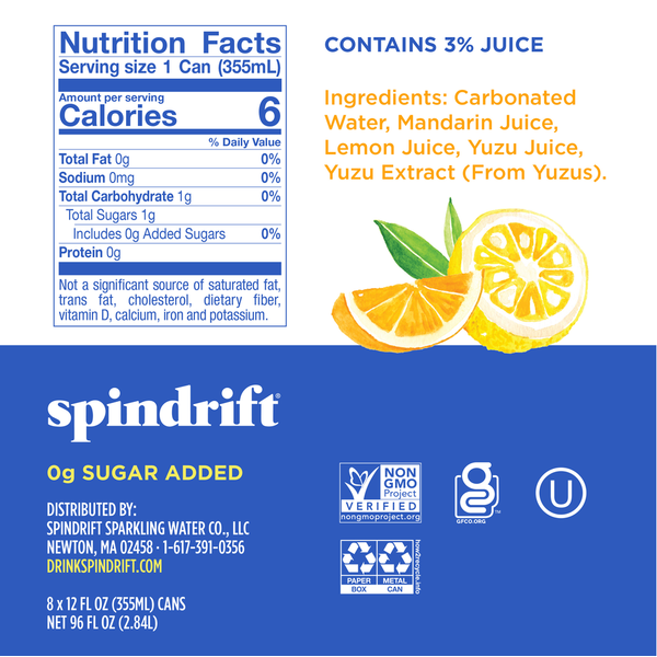 Spindrift Unsweetened Yuzu Mandarin Sparkling Water
