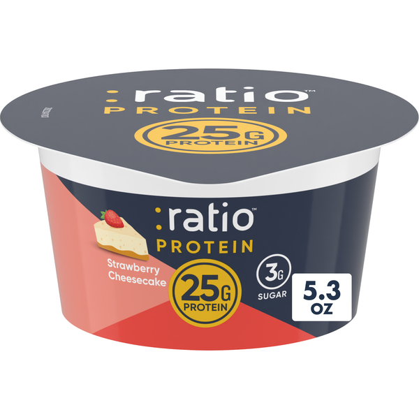 Container of ratio Protein on a white background