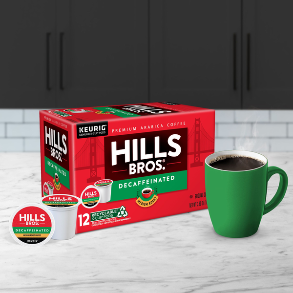 Hills Bros. K-Cup Pods Ground Premium Arabica Decaffeinated Medium Roast Coffee