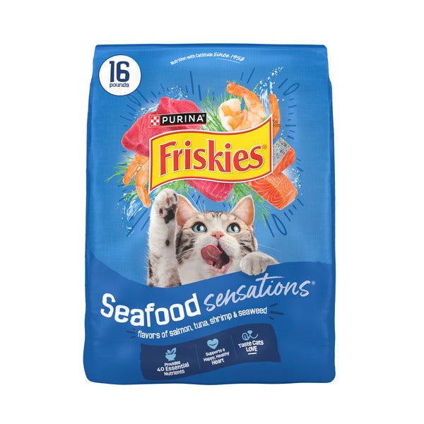 Purina Friskies Dry Cat Food Seafood Sensations With Salmon, Tuna, and Shrimp Flavors