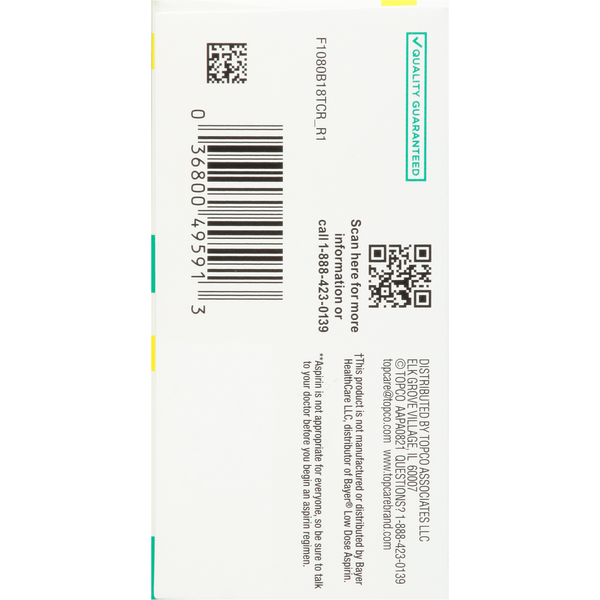 TopCare Aspirin, Low Dose, 81 mg, Enteric Coated Tablets, Twin Pack