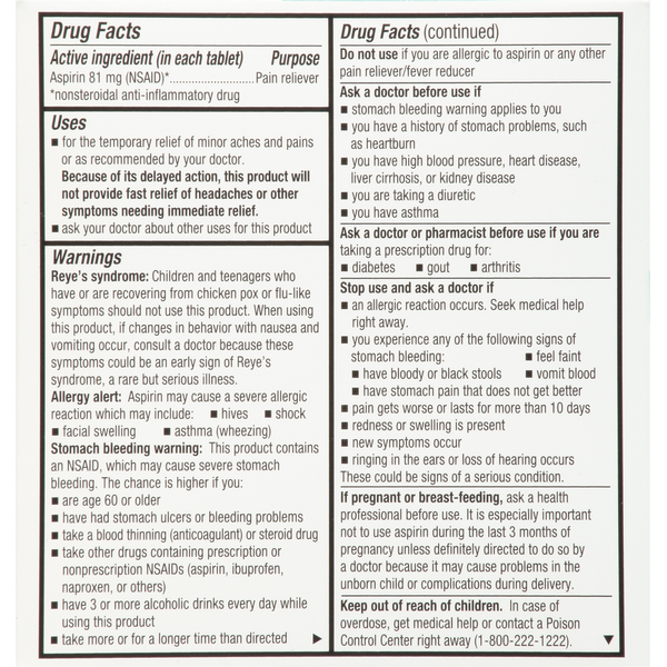 TopCare Aspirin, Low Dose, 81 mg, Enteric Coated Tablets, Twin Pack