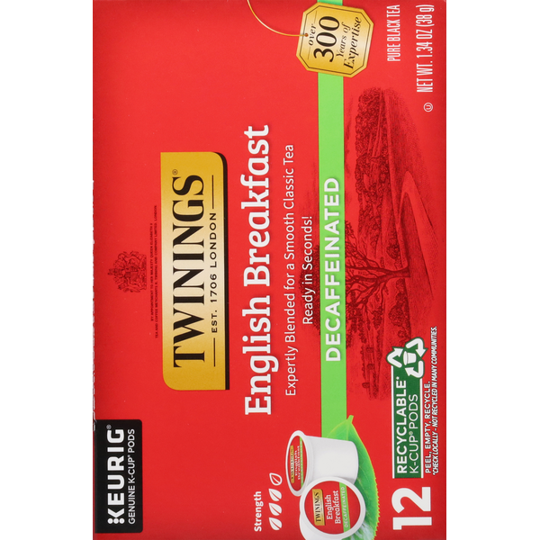 Twinings Black Tea, Pure, English Breakfast, Decaffeinated, K-Cup Pods