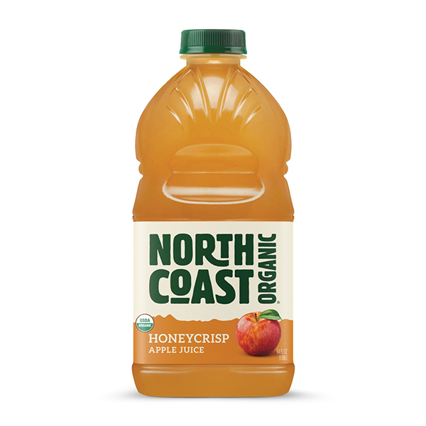 North Coast Organic Honeycrisp Apple Juice bottle on a white background
