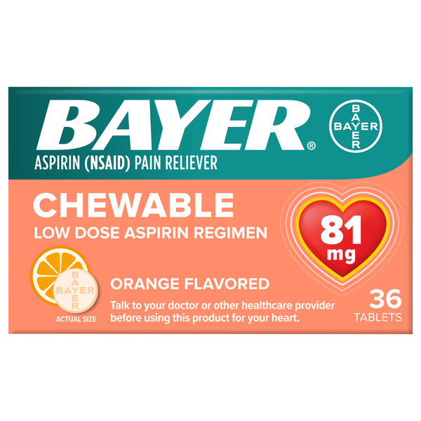 Bayer Tablets Chewable 81 mg Orange Flavored Low Dose Aspirin