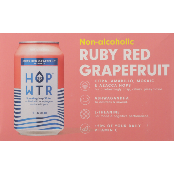 HOP WTR Sparkling Hop Water, Ruby Red Grapefruit, Non-Alcoholic