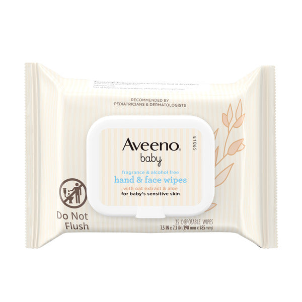 Aveeno Hand & Face Cleansing Wipes, Oat Extract, Fragrance Free, 25 ct