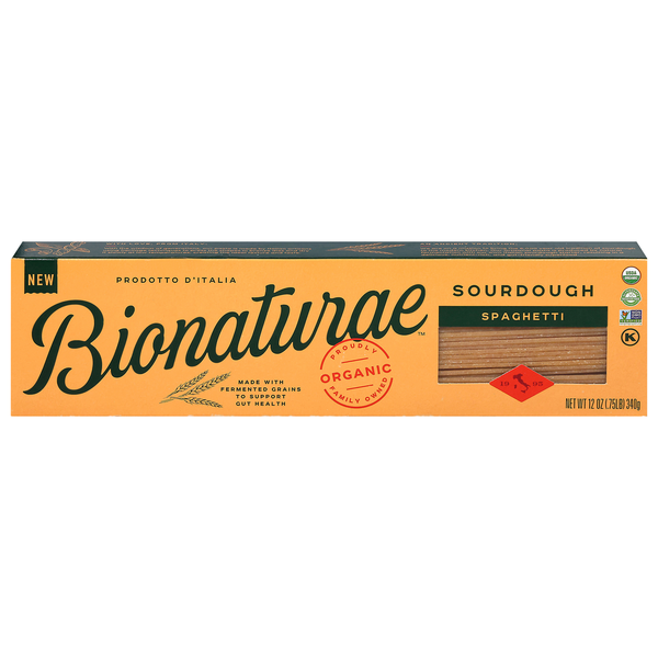 Box of Bionaturae sourdough spaghetti on a white background
