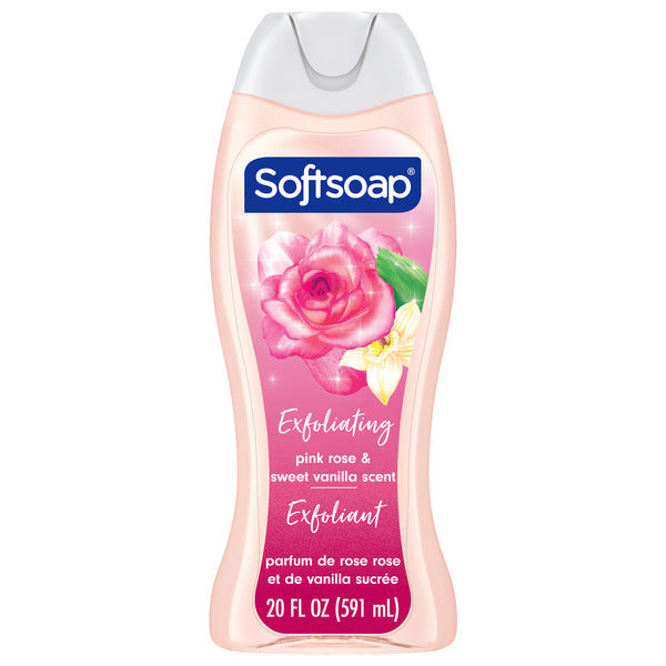 Softsoap Exfoliating Body Wash Gel, Rose & Sweet Vanilla, Lustrous Glow