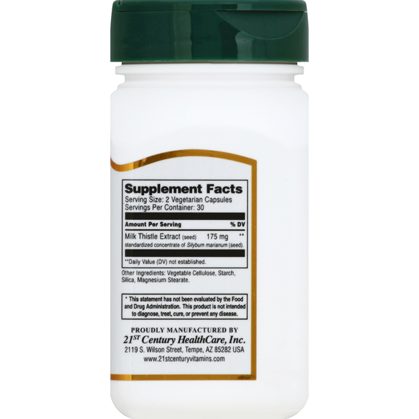 21ST Century Milk Thistle Extract, Standardized, Vegetarian Capsules