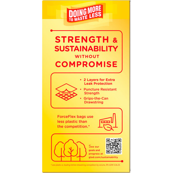 Glad ForceFlex Tall Kitchen Drawstring Trash Bags, Gain Lemon Zest, 13 Gallon