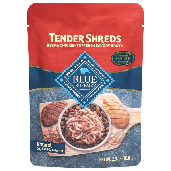 Blue Buffalo Tender Shreds Natural Beef & Chicken Topper in Savory Broth Dog Food Complement