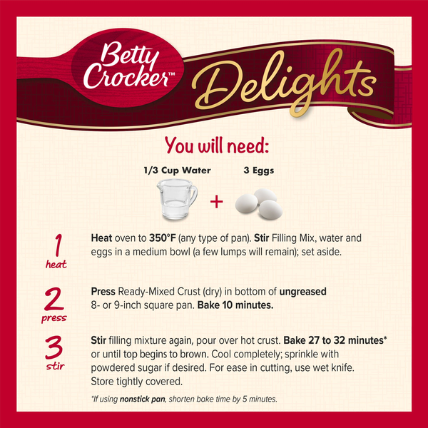 Betty Crocker Delights Supreme Lemon Bars Mix