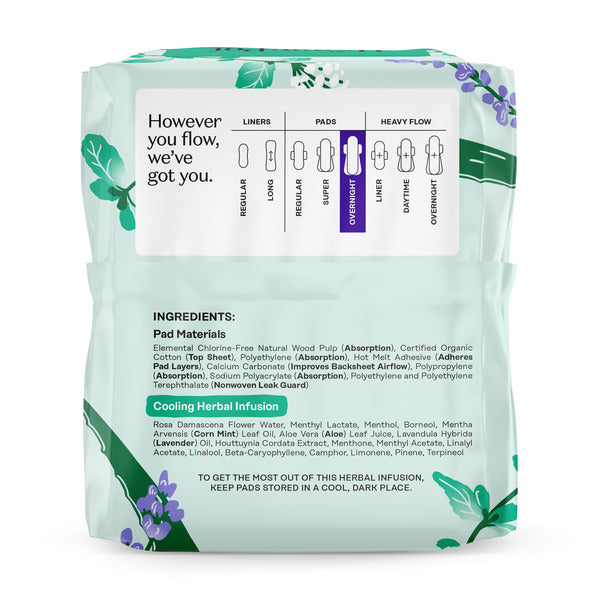 The Honey Pot Company 100% Organic Cotton Cover Cooling Herbal Infusion Overnight Pad