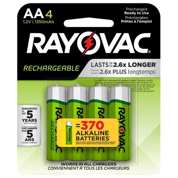 RAYOVAC Rechargeable AA Batteries, NiMH Double A Batteries