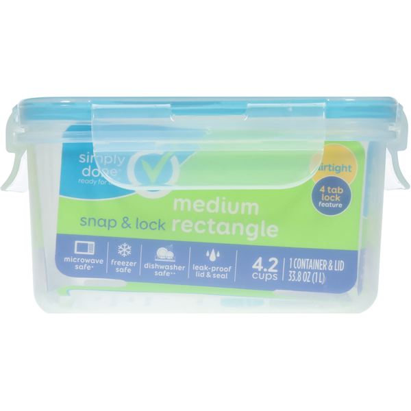 Simply Done Container & Lid, Snap & Lock, Medium, Rectangle, 33.8 Ounce