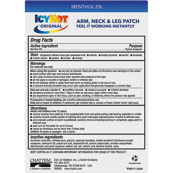 Icy Hot Pain Relief Patch, Arm, Neck & Leg