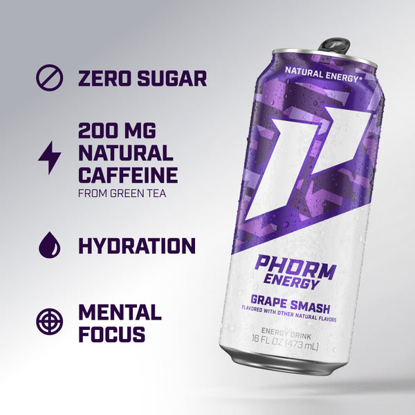 Phorm Energy , Grape Smash, 1 Single 16 Fl Oz Can, 200Mg Natural Caffeine From Green Tea
