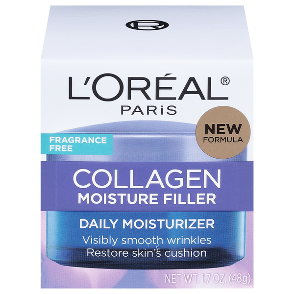 L'Oreal Paris Collagen Moisture Filler daily moisturizer packaging on a white background