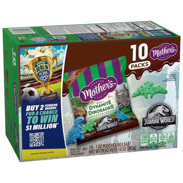 Mother's Mother's Chocolatey Dynamite Dinosaurs Cookies, Inspired by Jurassic World, Individually Wrapped Treats, 10-Pack Box, 10 oz