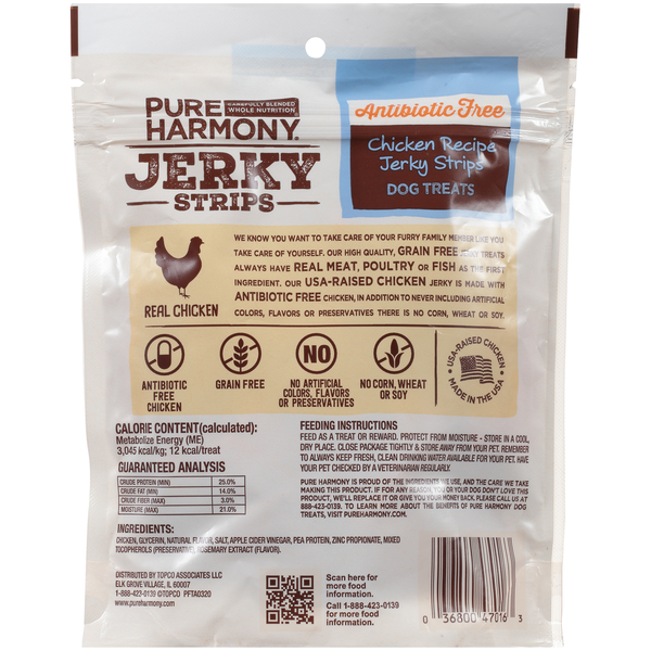 Pure Harmony Grain Free Chicken Recipe Antibiotic Free Jerky Strips Dog Treats