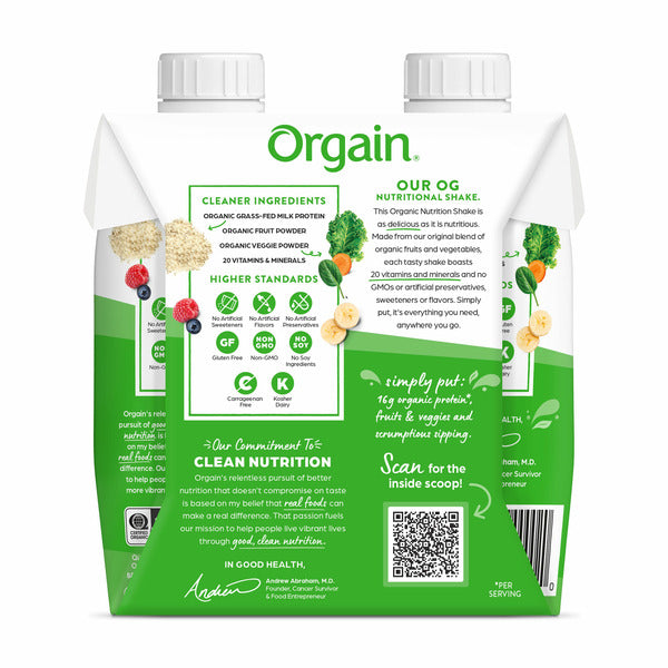 Orgain Organic Nutrition Shake, Grass Fed Protein - Vanilla Bean