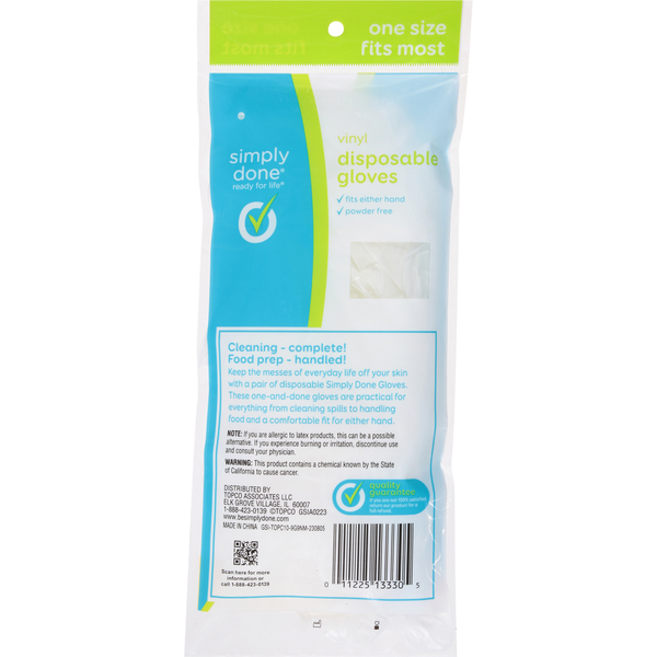 Simply Done Vinyl Disposable Gloves, One Size Fits Most