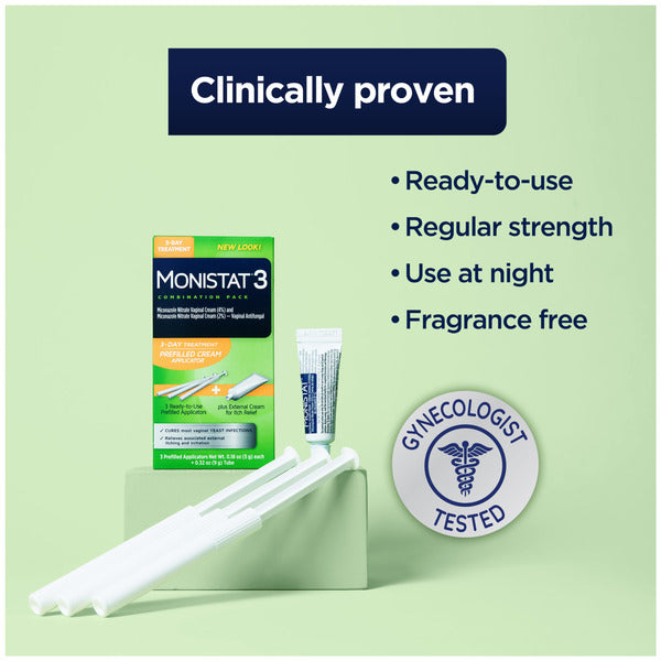 MONISTAT 3-Day Yeast Infection Treatment 3 Pre-Filled Cream Applicators & External Itch Cream