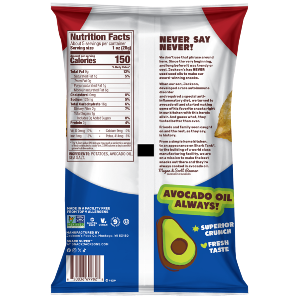 Jackson's Avocado Oil Classic Kettle Chips, Sea Salt