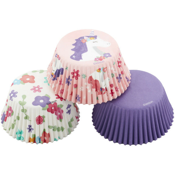 Wilton Unicorn, Flower Print and Solid Purple Baking Cups, 75-Count
