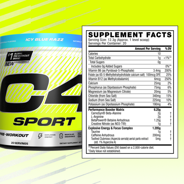 C4 Energy Sport Pre-Workout Icy Blue Razz