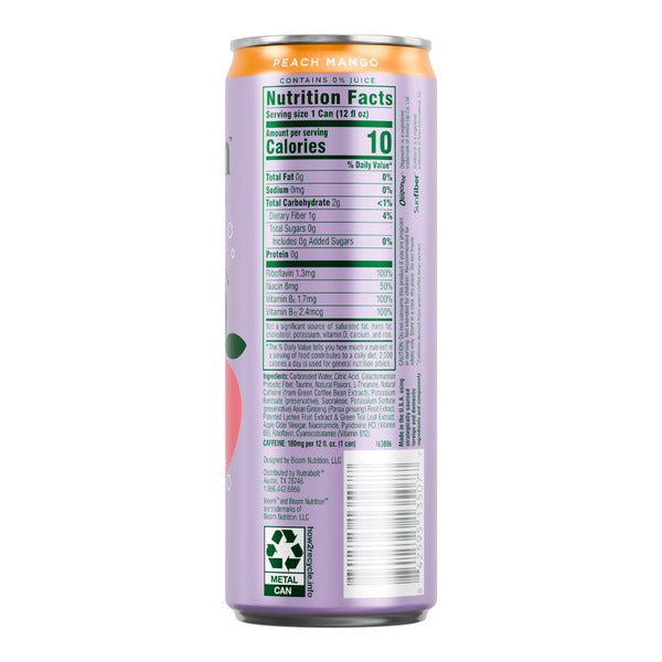 Bloom Sparkling Energy Bloom Sparkling Energy, Carbonated, Peach Mango