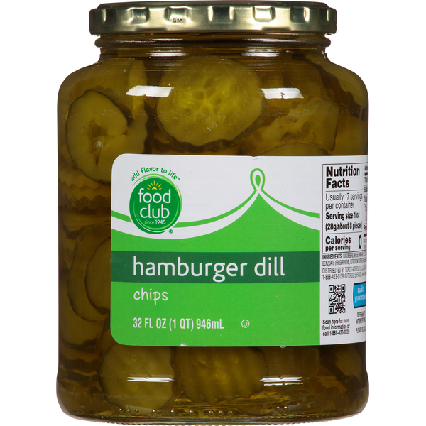 Food Club Pickles, Hamburger Dill, Chips