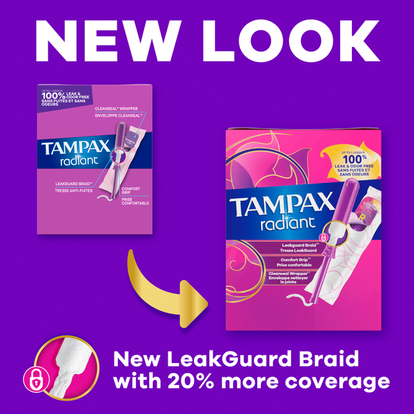 TAMPAX Radiant Tampons, with LeakGuard Braid, Light