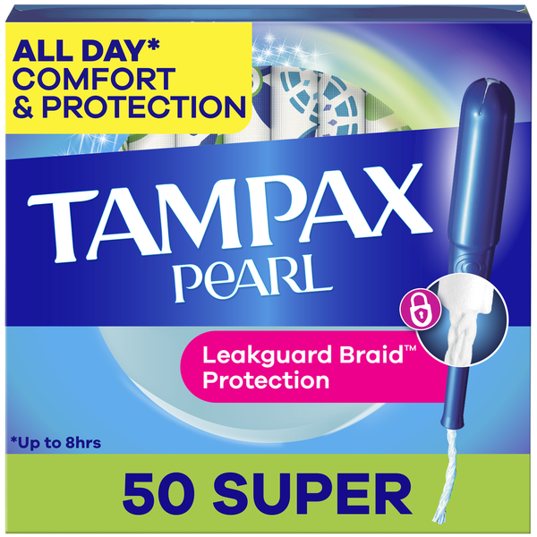 TAMPAX Pearl Tampons with LeakGuard Braid, Super