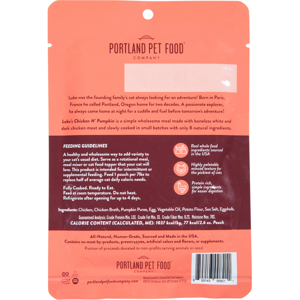 Portland Pet Food Company Cat Meal, Luke's Chicken N' Pumpkin