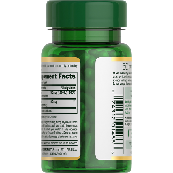 Nature's Bounty Vitamin K2 + D3, 100 mcg, Vegetable Capsules