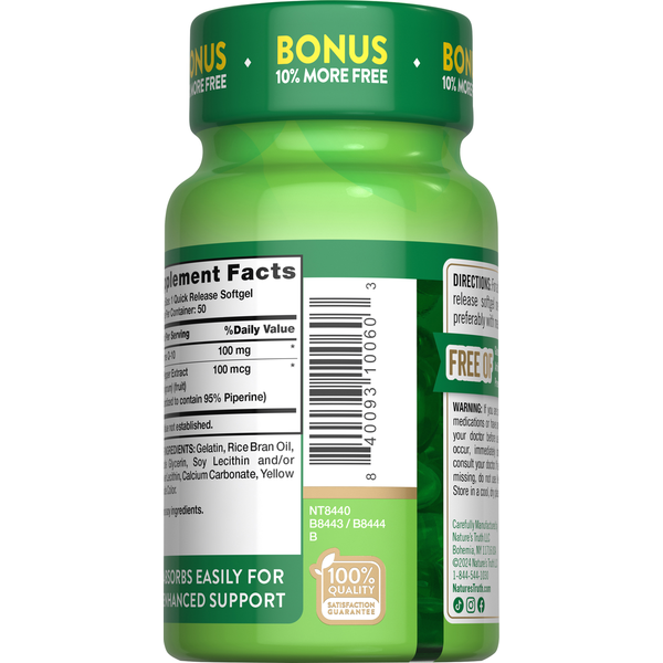 Nature's Truth Co Q-10 + Blk Pep Softgels