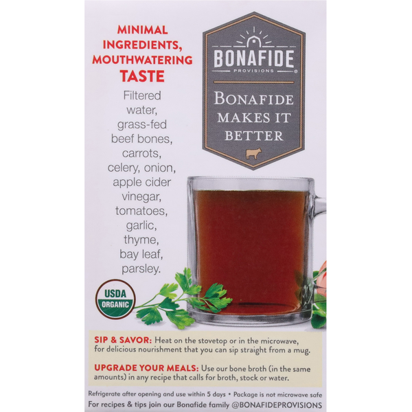 Bonafide Provisions Beef Bone Broth, No Salt Added, Organic